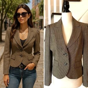 Wool Blend Fitted Brown Pinstripe Blazer
